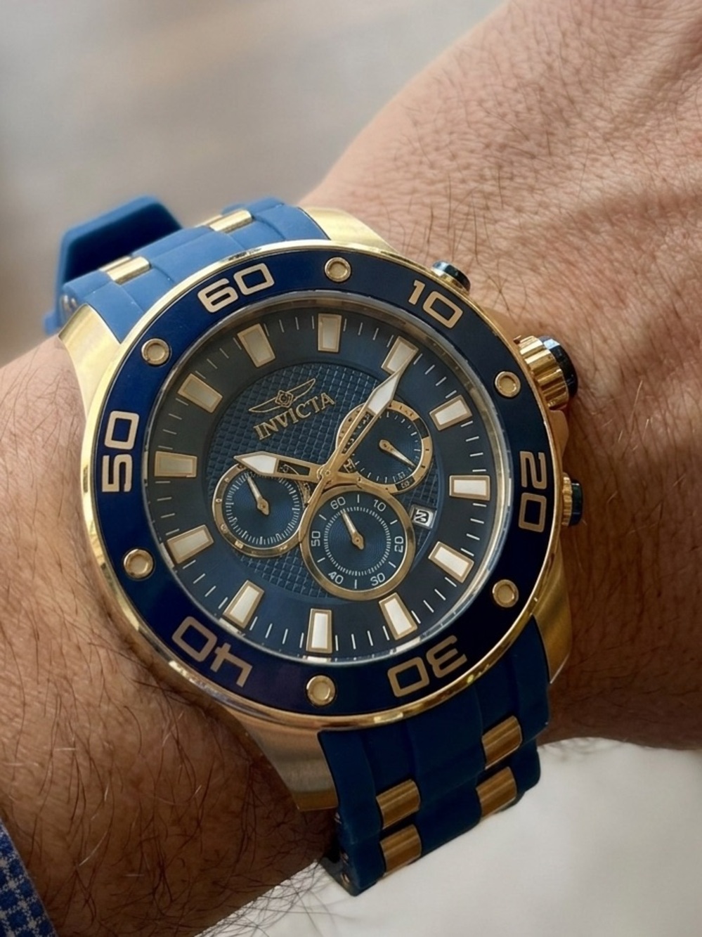 New in Box Invicta Pro Diver Chronograph Watch Blue & Gold Tone